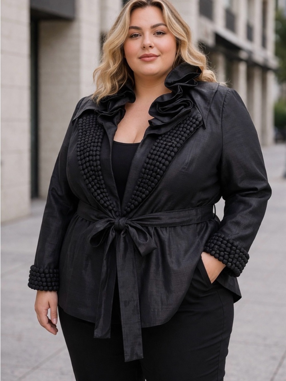 Serafina Women’s Plus Ruffle Chic Belted Jacket Cocktail Party W/ Tank Size 24